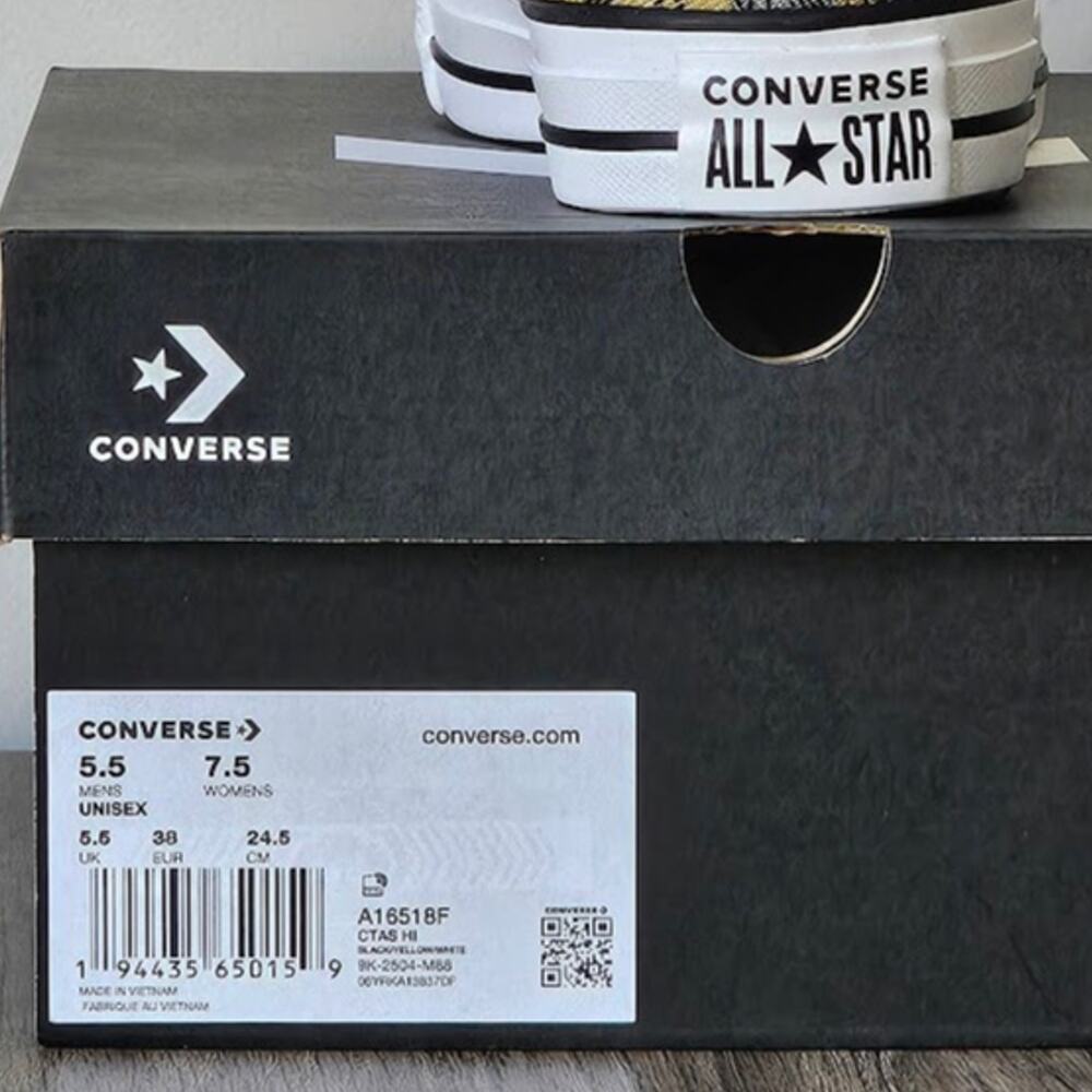 Converse Women's CTAS Plaid Ribbon hi Tops Size 7.5 Yellow Black A16518F NWT - Picture 6 of 6